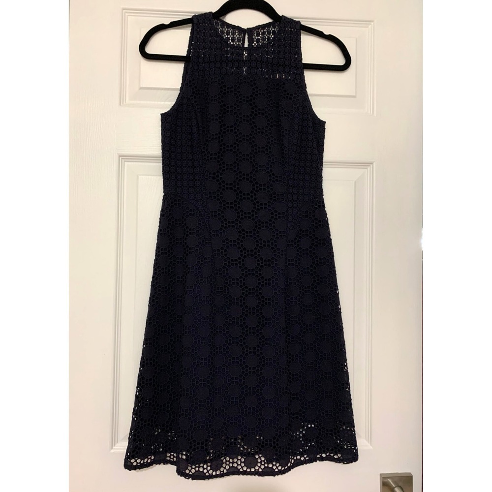 NWT Tory Burch Hallie‎ Eyelet Dress 0 00 XS Cotton $395 Navy Lace Fit Flare - Picture 6 of 13